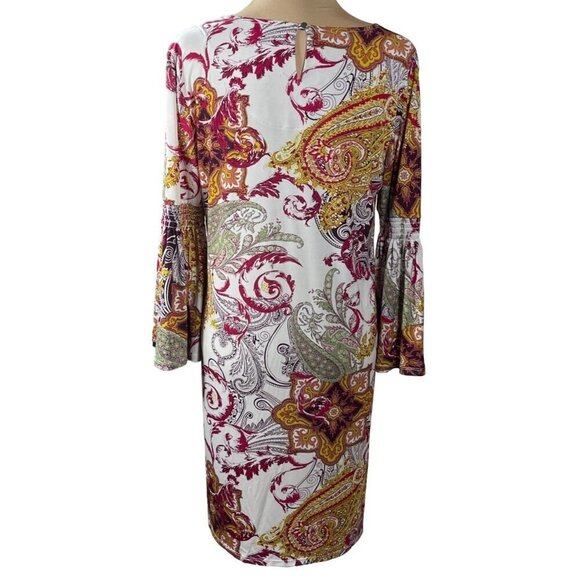 Est. 1946 Swing Dress Paisley Bell sleeve Stretch Mustard Maroon Size M Medium - Picture 3 of 8